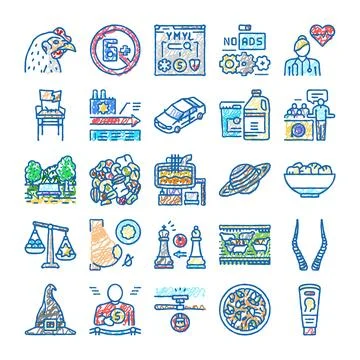 Diverse scribble icons collection doodle sketches Stock Illustration