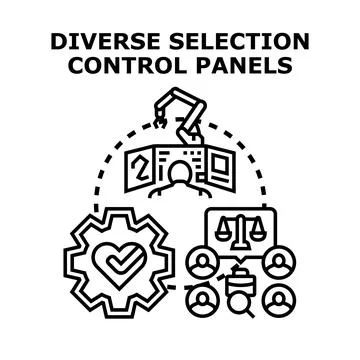 Diverse selection control panels operation management concept Stock Illustration