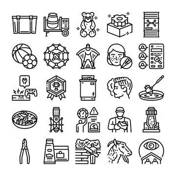Diverse services and objects line art icon set Stock Illustration