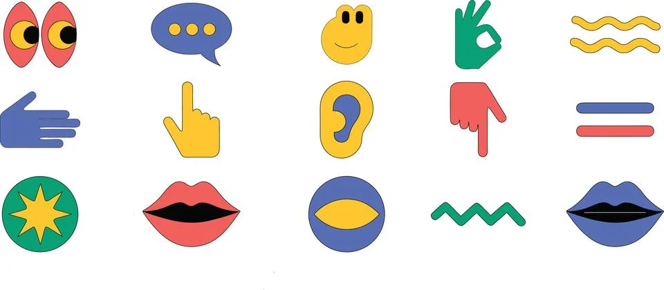 Diverse set of abstract graphic shapes hands eyes and facial features for d.. Stock Illustration