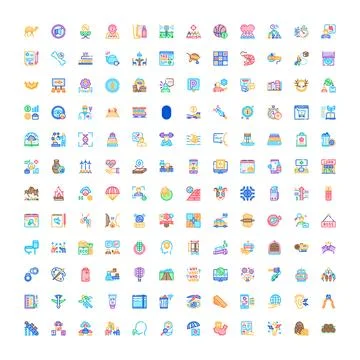 Diverse set of abstract multicolored icons representing various concepts イラスト素材