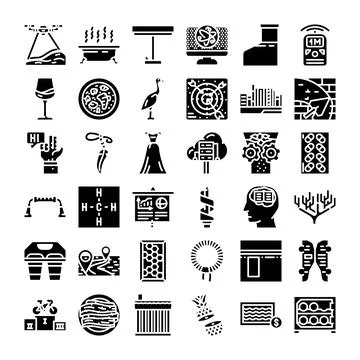 Diverse set of black and white glyph icons Stock Illustration