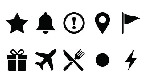 Diverse set of black and white universal interface icons, star, notificatio.. Stock Illustration