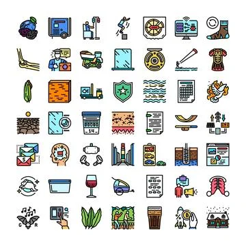 Diverse set of colored line art icons Stock Illustration