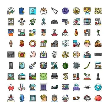 Diverse set of colored line icons depicting various concepts Stock Illustration