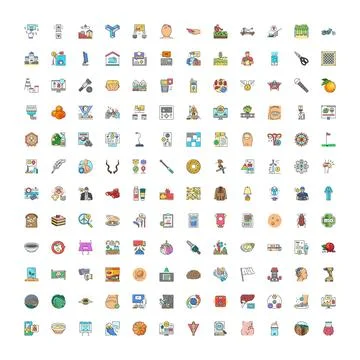 Diverse set of colored line icons and symbols Stock Illustration