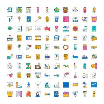 Diverse set of colored outline vector icons Illustrazione stock