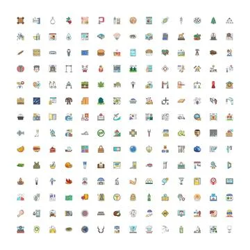 Diverse set of creative outline vector flat icons Illustrazione stock