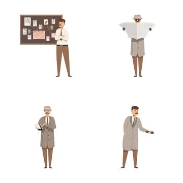 Diverse set of detective characters in different poses 스톡 일러스트