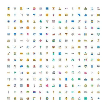 Diverse set of essential icon concepts collection Stock Illustration