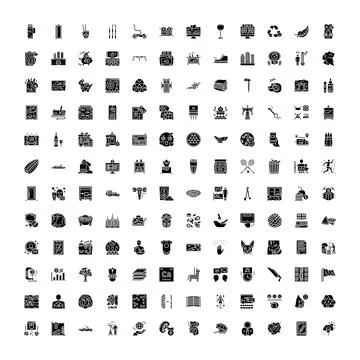 Diverse set of flat glyph icons covering many subjects Stockillustratie