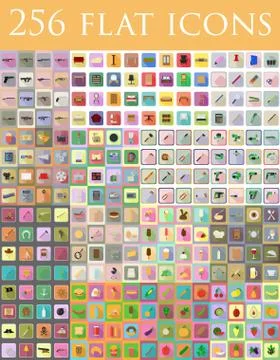 Diverse set of flat icons vector illustration Stock Illustration