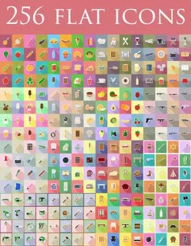 Diverse set of flat icons vector illustration Stock Illustration