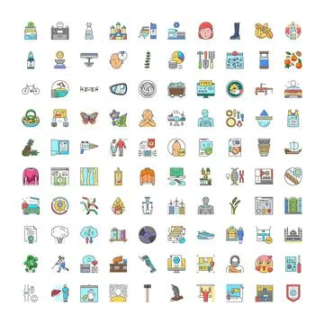Diverse set of flat line icons and symbols Stock Illustration