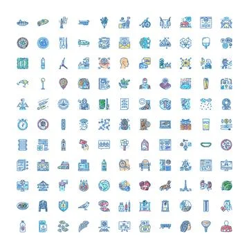 Diverse set of flat line web icons collection Stock Illustration