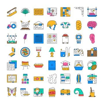 Diverse set of icons exploring various concepts and objects Stock Illustration