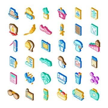 Diverse set of isometric 3d icons illustrating various objects and concepts Stock Illustration