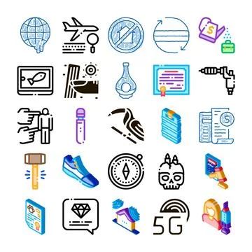 Diverse set of line and isometric icons Stock Illustration