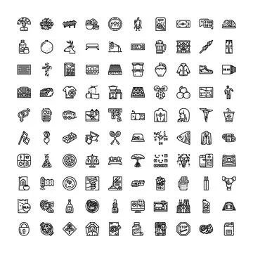 Diverse set of line art flat icons Stock-Illustration