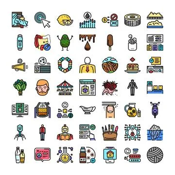 Diverse set of line art flat icons 스톡 일러스트