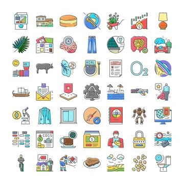 Diverse set of line art flat design icons Illustrazione stock