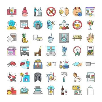 Diverse set of line art flat icons Illustrazione stock