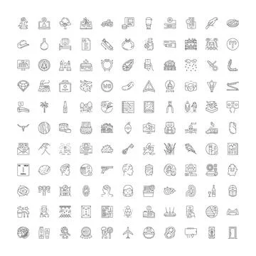 Diverse set of line icons illustrating various concepts and objects 库存插图