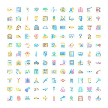 Diverse set of line vector icons illustrating various concepts 库存插图