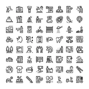 Diverse set of linear black line icons Stockillustratie