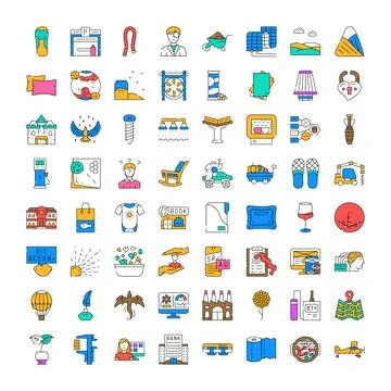 Diverse set of linear flat design icons Illustrazione stock