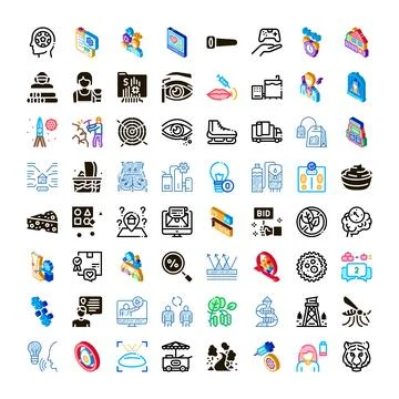 Diverse set of linear flat isometric icons Stock Illustration