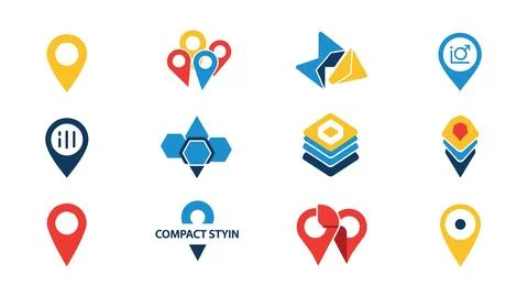 Diverse set of map pointers and abstract location markers for navigation an.. Stock Illustration