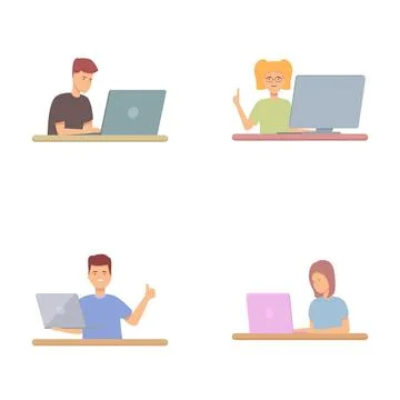 Diverse set of people working on computers illustration Stock Illustration