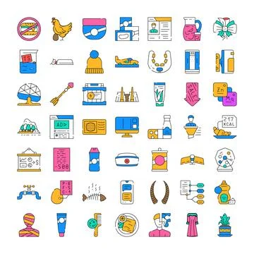 Diverse set pixel perfect line icons 스톡 일러스트
