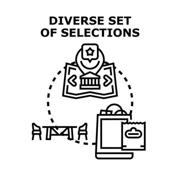 Diverse set selecting location shop food vector Stock Illustration