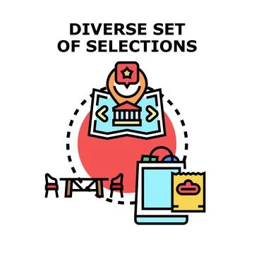 Diverse set selecting location shop food vector Stock Illustration
