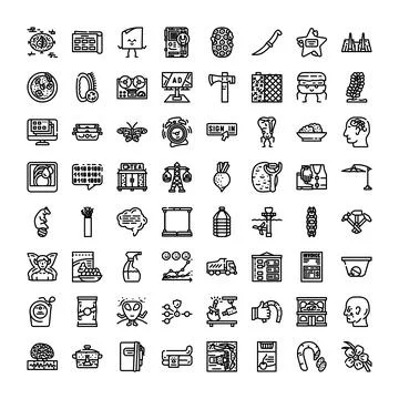 Diverse set of simple outline black and white icons 스톡 일러스트