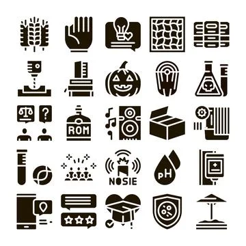 Diverse set of solid black glyph icons Stock Illustration
