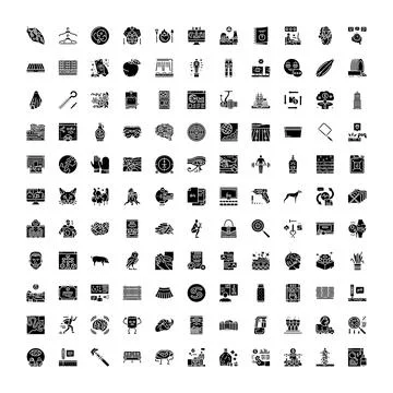 Diverse set of solid black glyph icons Stock Illustration