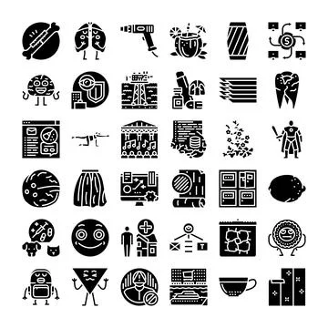Diverse set of solid black glyph icons for design Stock Illustration