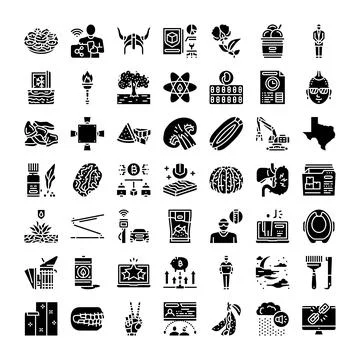 Diverse set of solid black glyph icons Stockillustratie