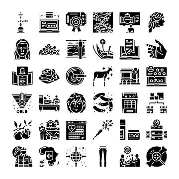 Diverse set of solid black glyph icons 库存插图