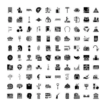 Diverse set of solid black glyphs for digital use 库存插图