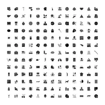 Diverse set of solid glyph flat icons Stock Illustration
