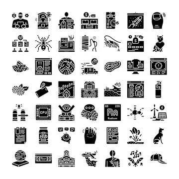 Diverse set of solid glyph icons collection Stock Illustration