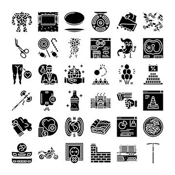Diverse set of solid glyph icons exploring various concepts 库存插图