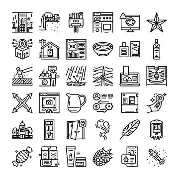 Diverse set of technology, business, and nature line icons Stock Illustration