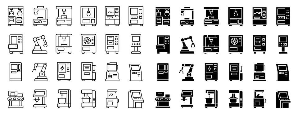 Diverse Set of Technology Icons Representing Machines and Devices for Use イラスト素材