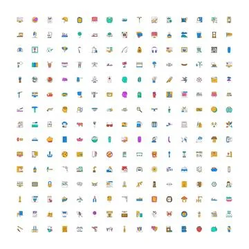 Diverse set of user interface flat line icons Stock Illustration