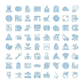 Diverse sketch blue icon set on white background Stock Illustration